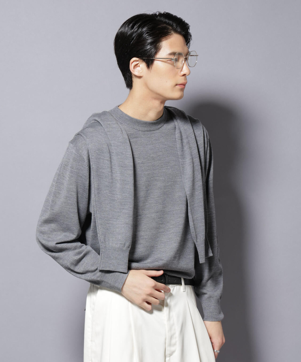 「毛玉レスニット」ファインゲージクルーネック