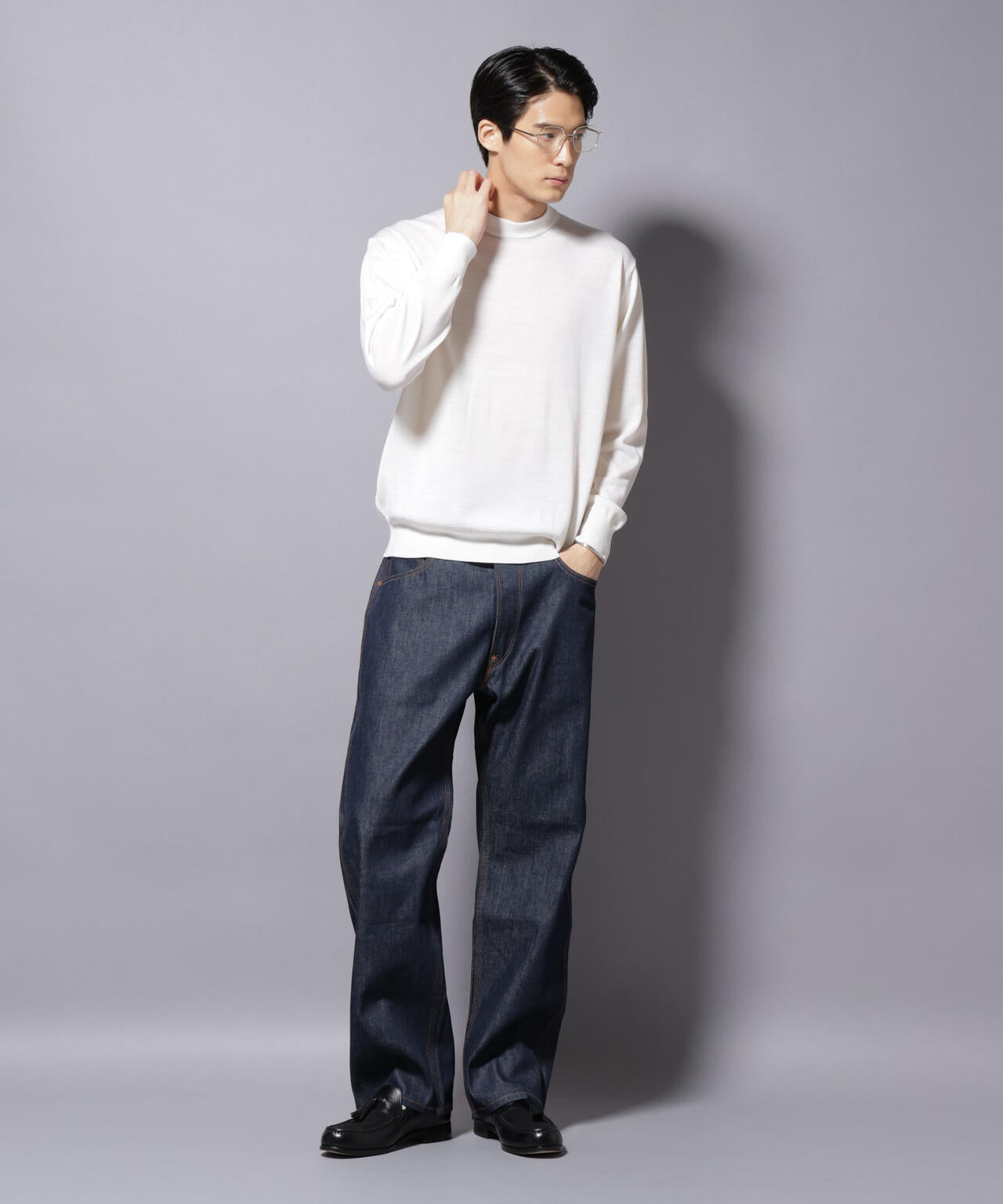 「毛玉レスニット」ファインゲージクルーネック