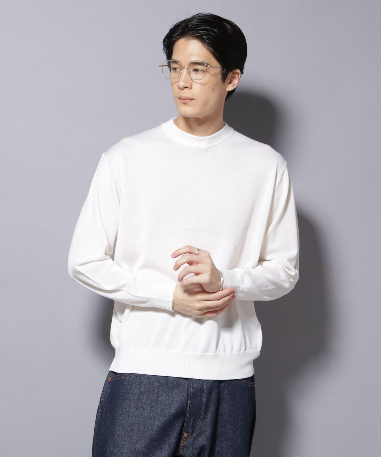 「毛玉レスニット」ファインゲージクルーネック