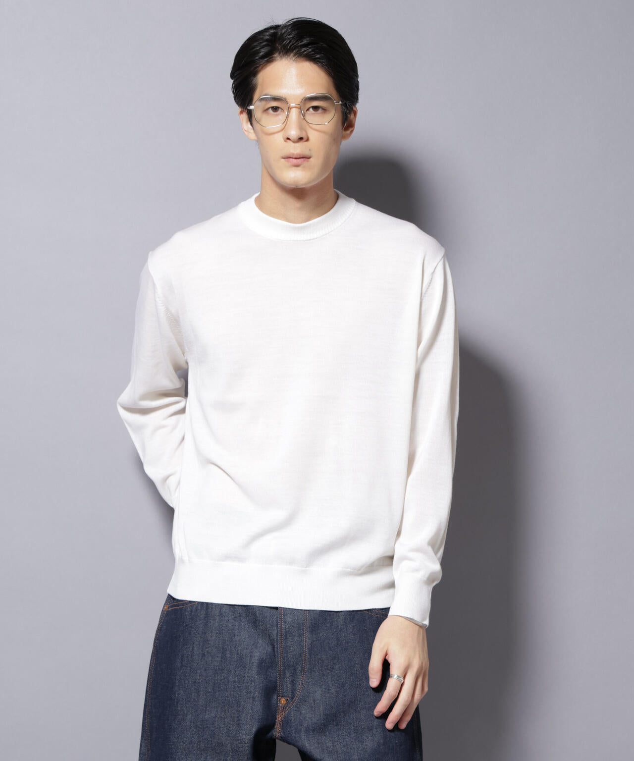 「毛玉レスニット」ファインゲージクルーネック