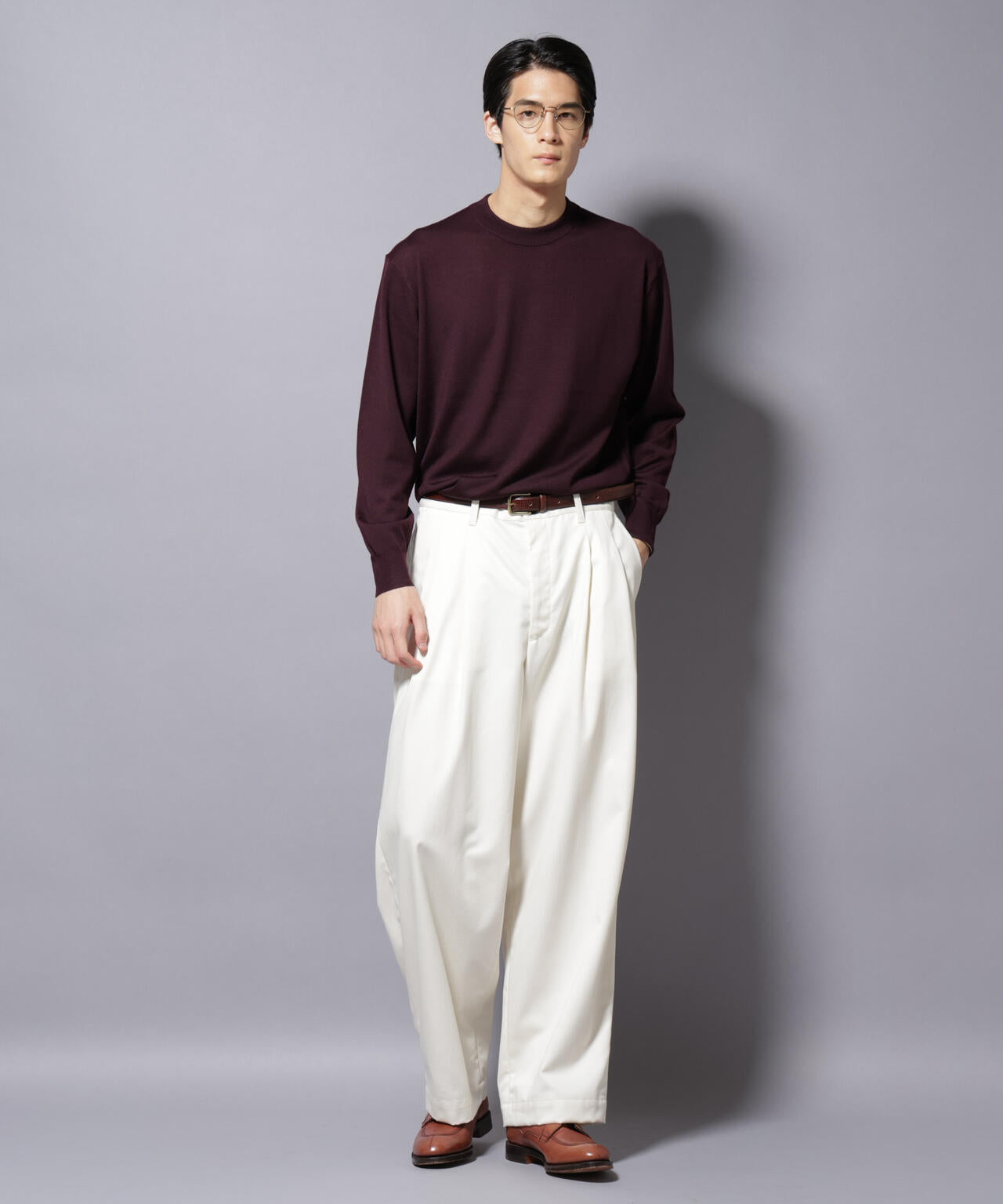 「毛玉レスニット」ファインゲージクルーネック