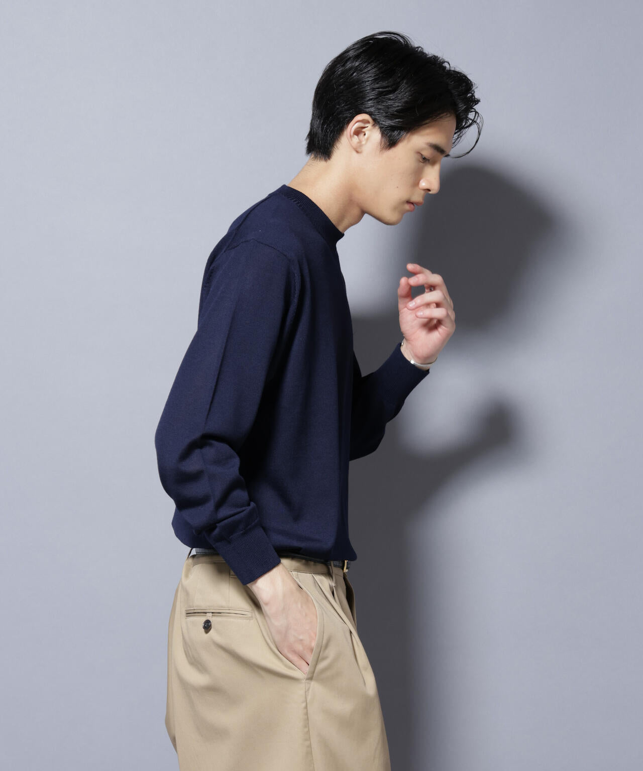 「毛玉レスニット」ファインゲージクルーネック