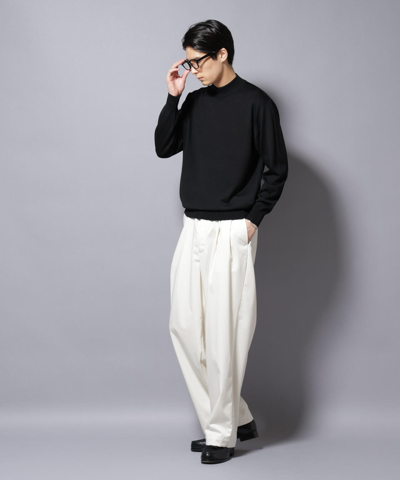 「毛玉レスニット」ファインゲージモックネック