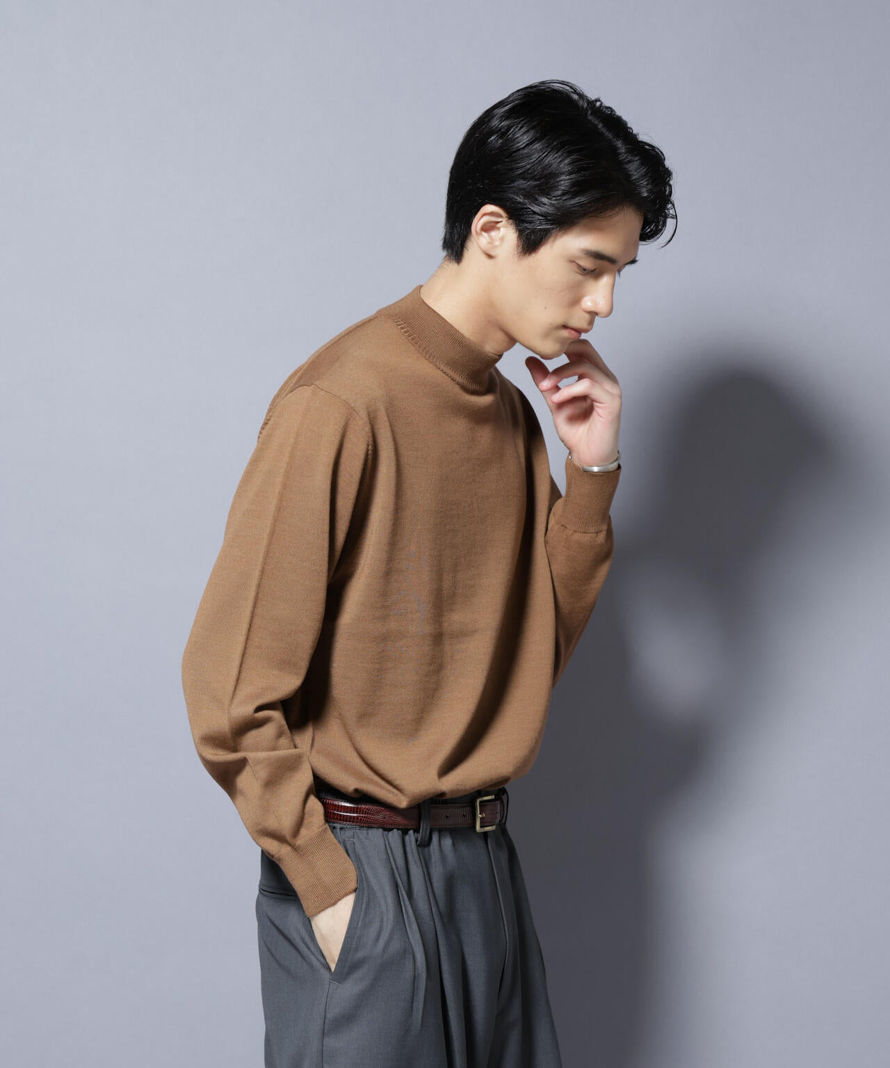 「毛玉レスニット」ファインゲージモックネック