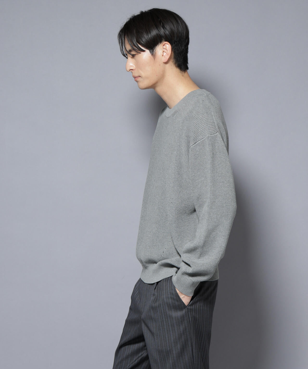 マーセライズコットン 畦クルーネックニット