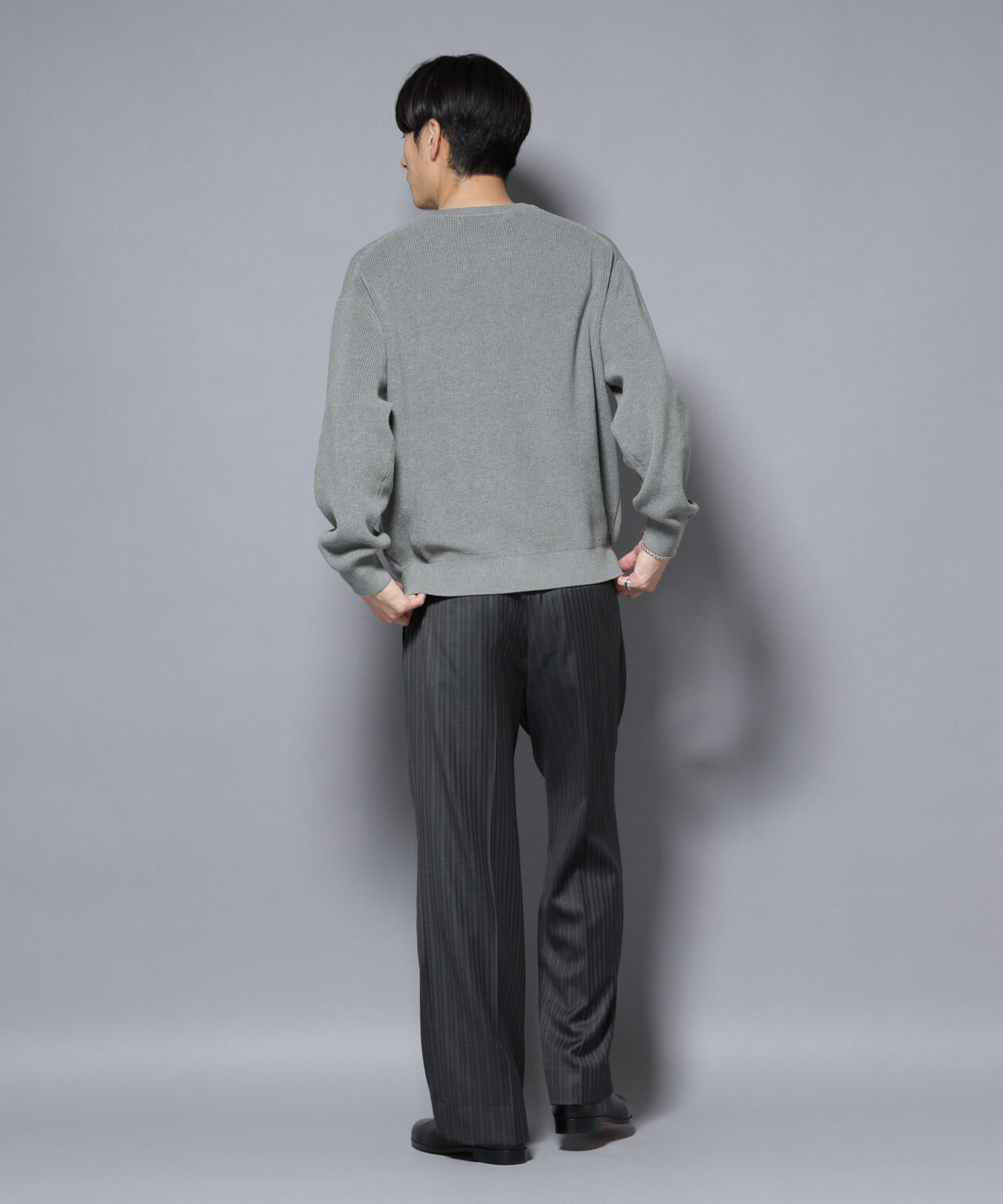 マーセライズコットン 畦クルーネックニット