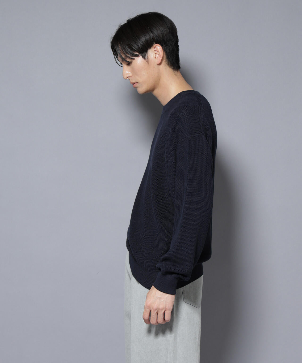 マーセライズコットン 畦クルーネックニット