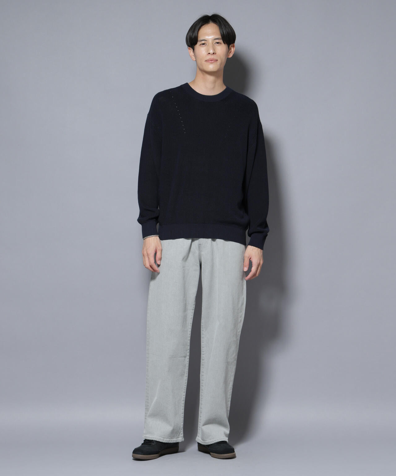 マーセライズコットン 畦クルーネックニット