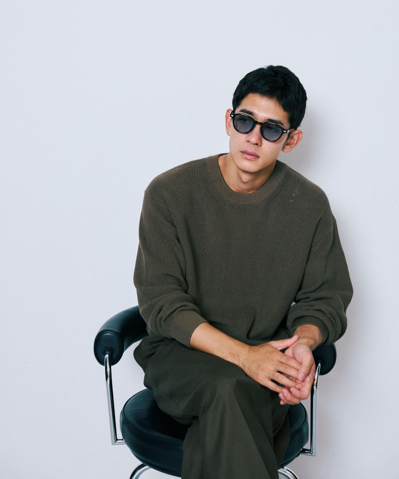 マーセライズコットン 畦クルーネックニット