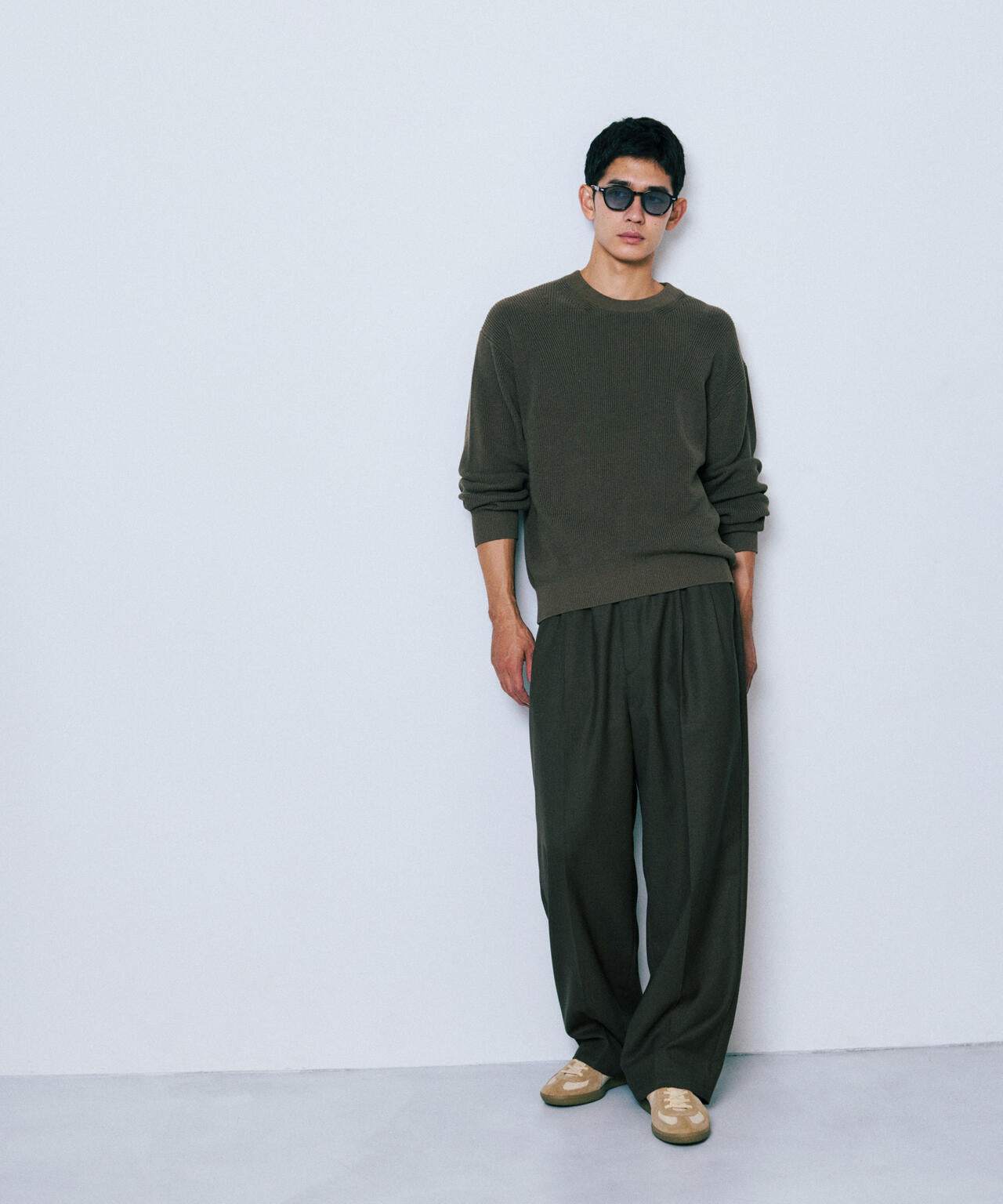 マーセライズコットン 畦クルーネックニット