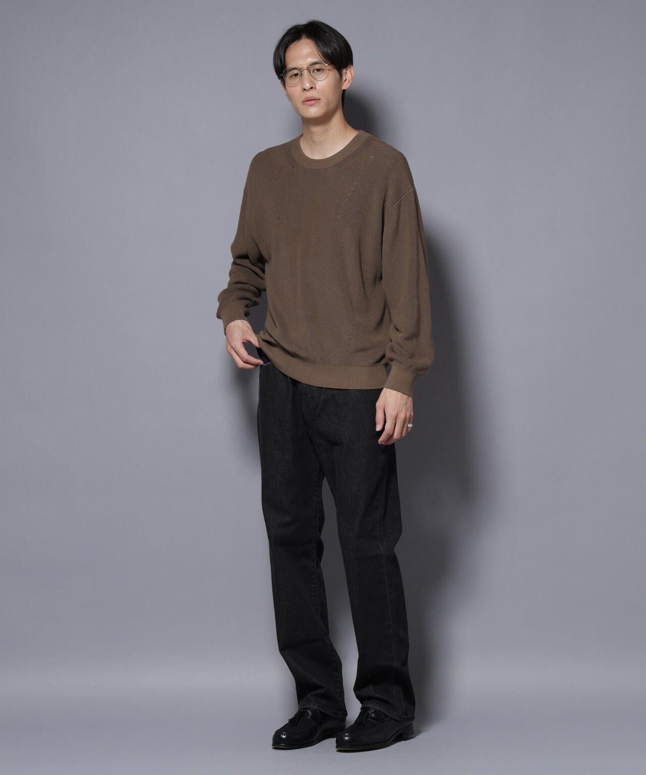 マーセライズコットン 畦クルーネックニット