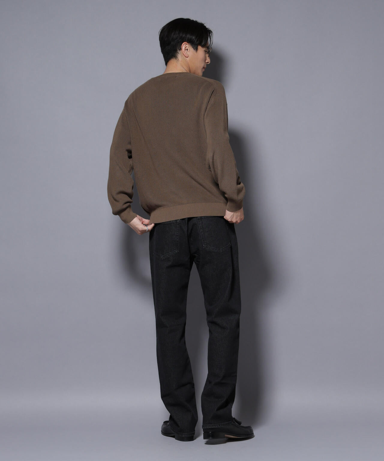 マーセライズコットン 畦クルーネックニット