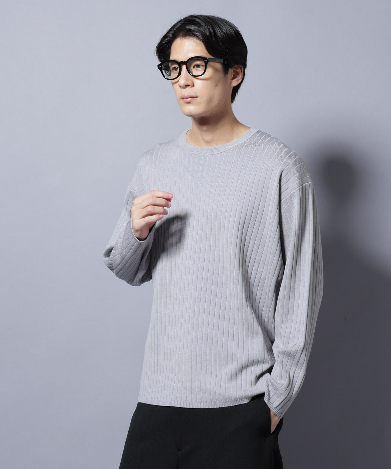 CICA&UVカット リブニットクルーネック