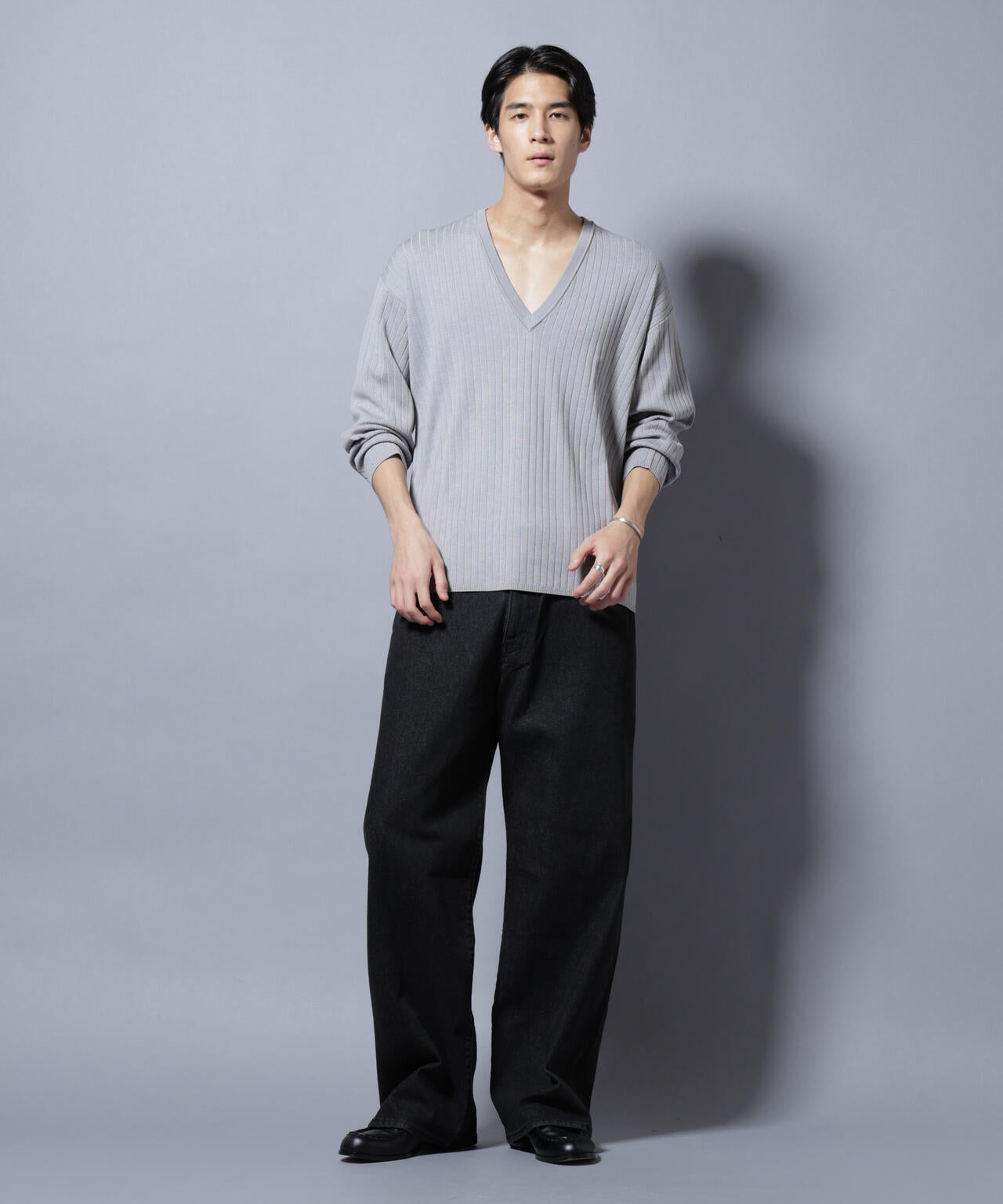 CICA&UVカット リブニットVネック