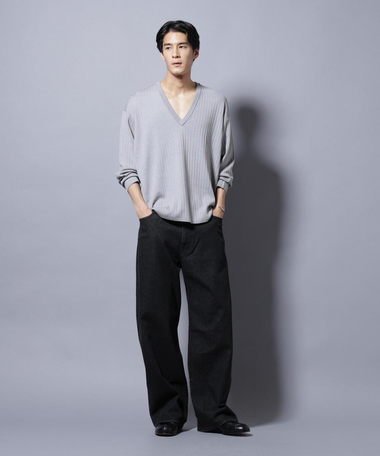 CICA&UVカット リブニットVネック