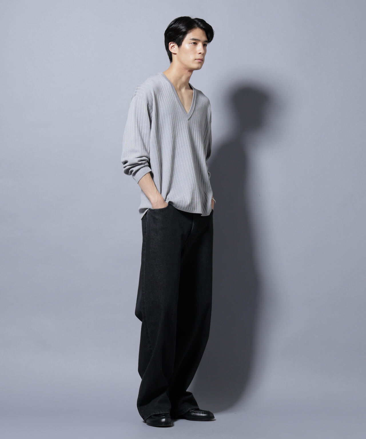 CICA&UVカット リブニットVネック