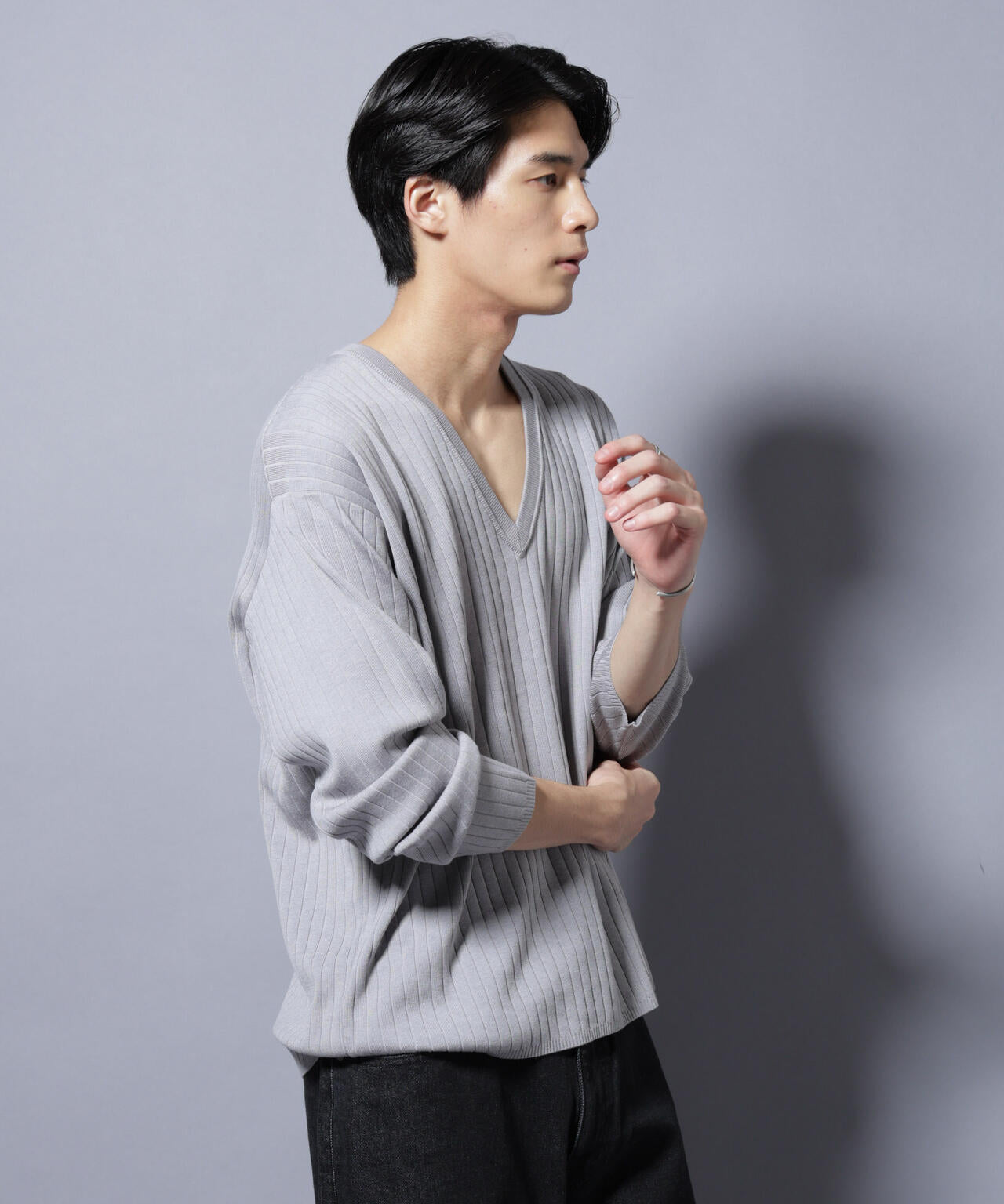 CICA&UVカット リブニットVネック