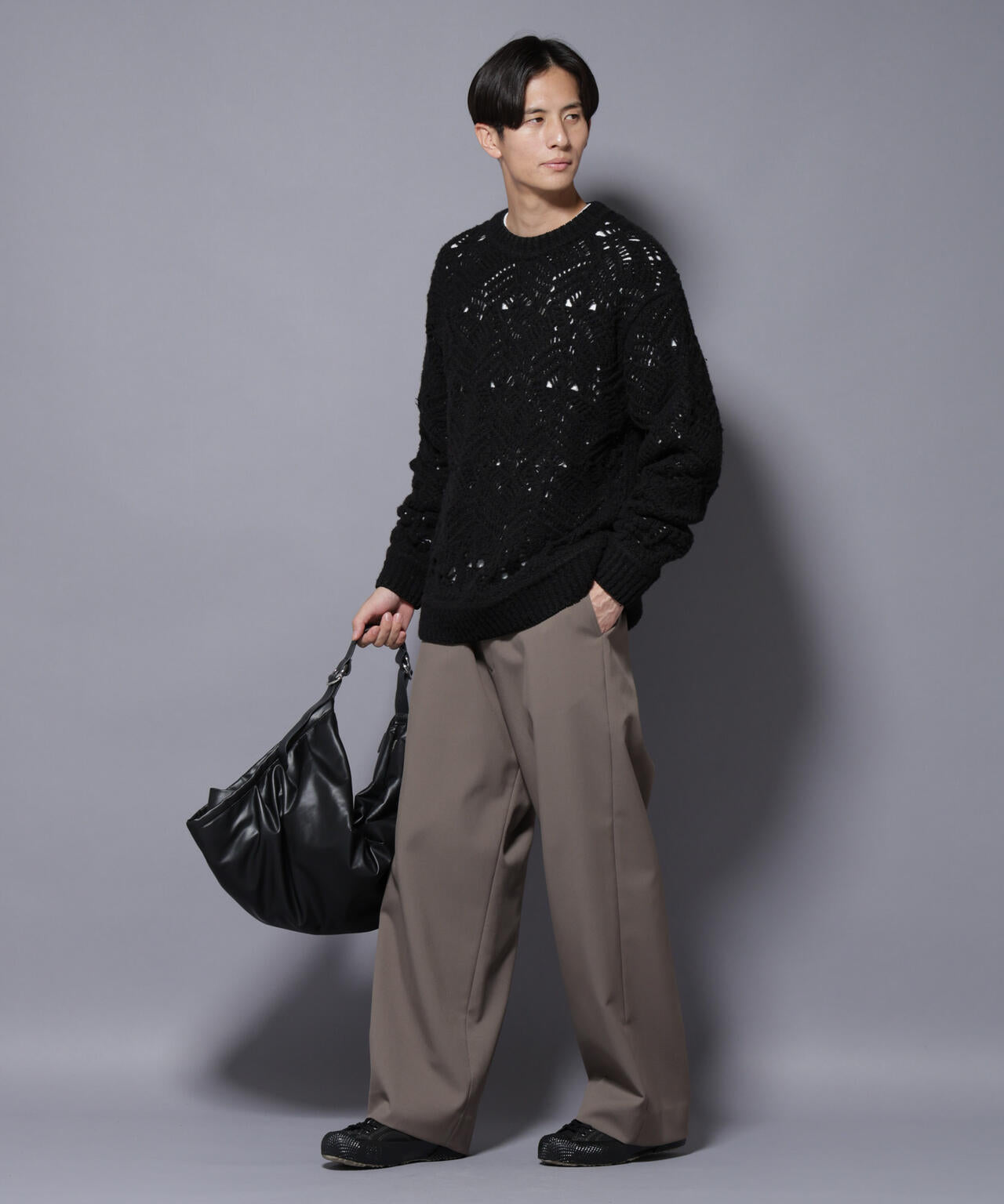 透かし編み クルーネックニット