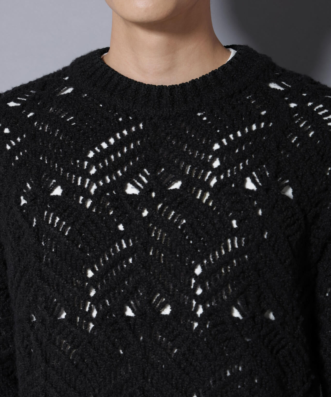 透かし編み クルーネックニット