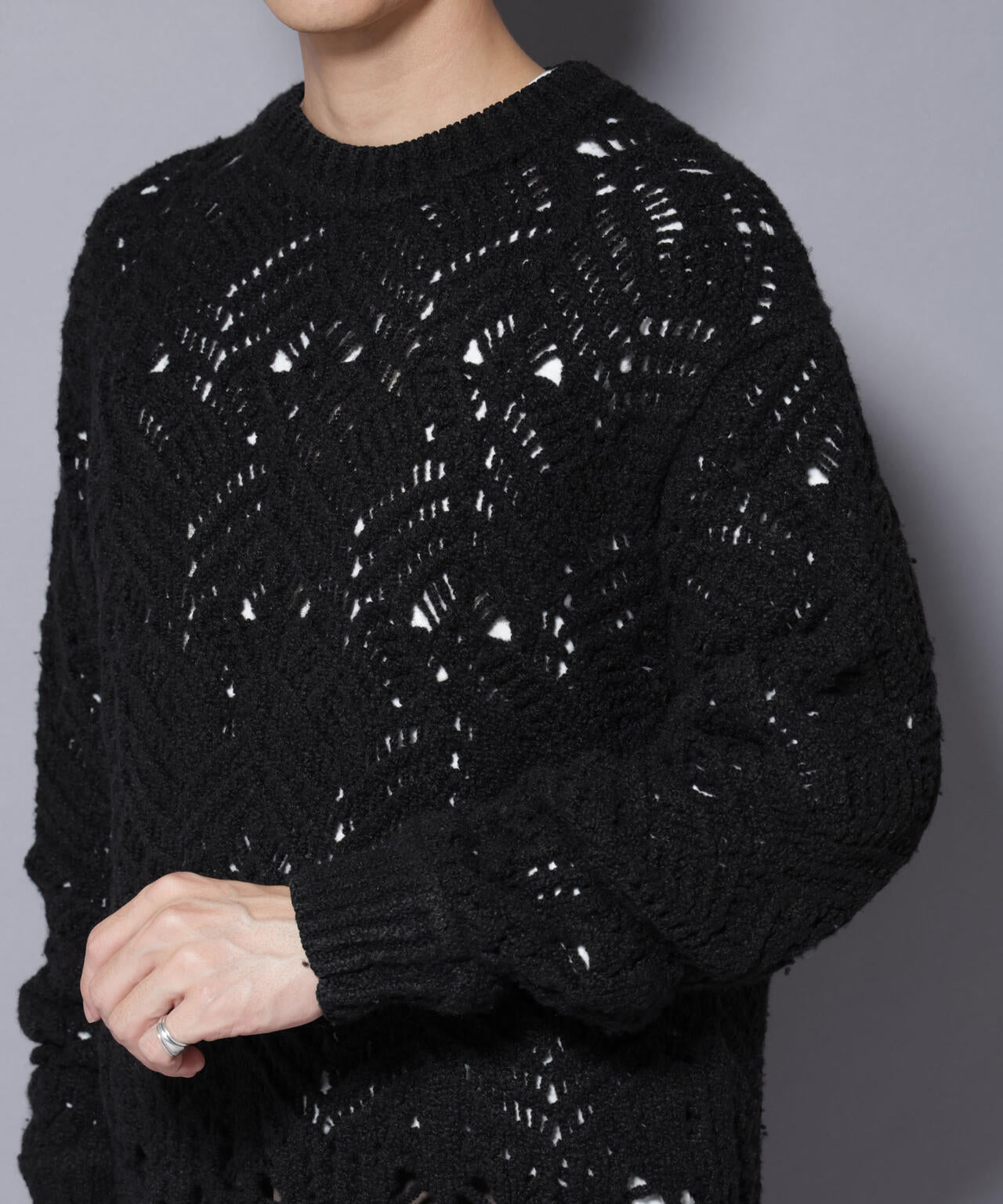 透かし編み クルーネックニット