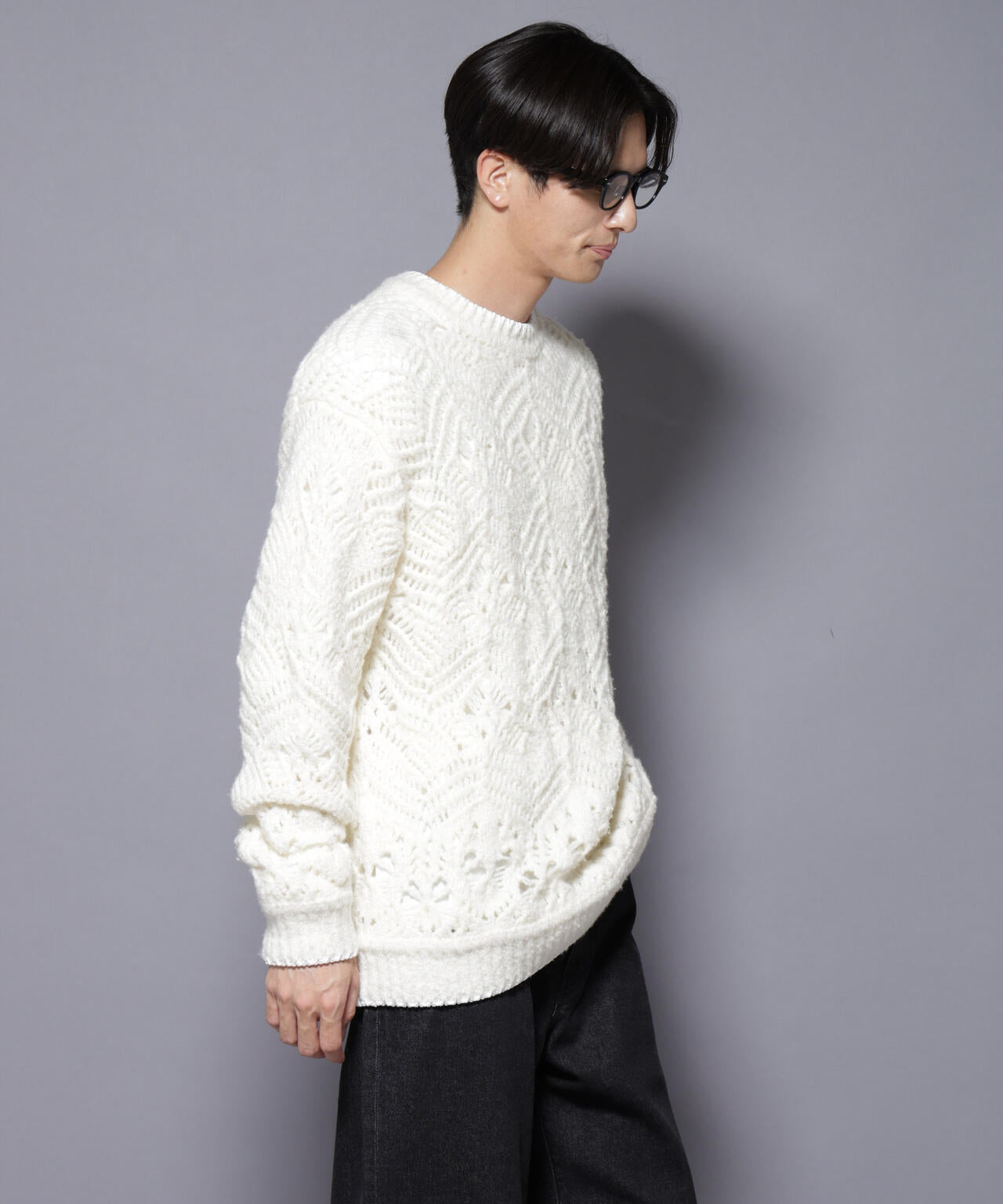 透かし編み クルーネックニット