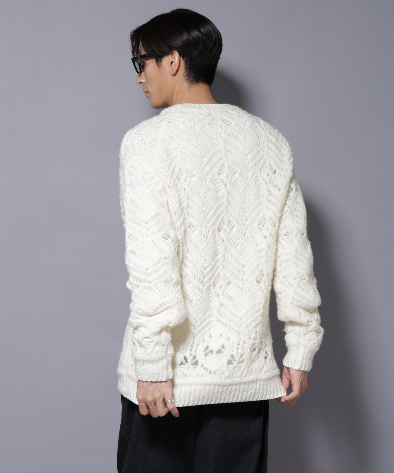 透かし編み クルーネックニット