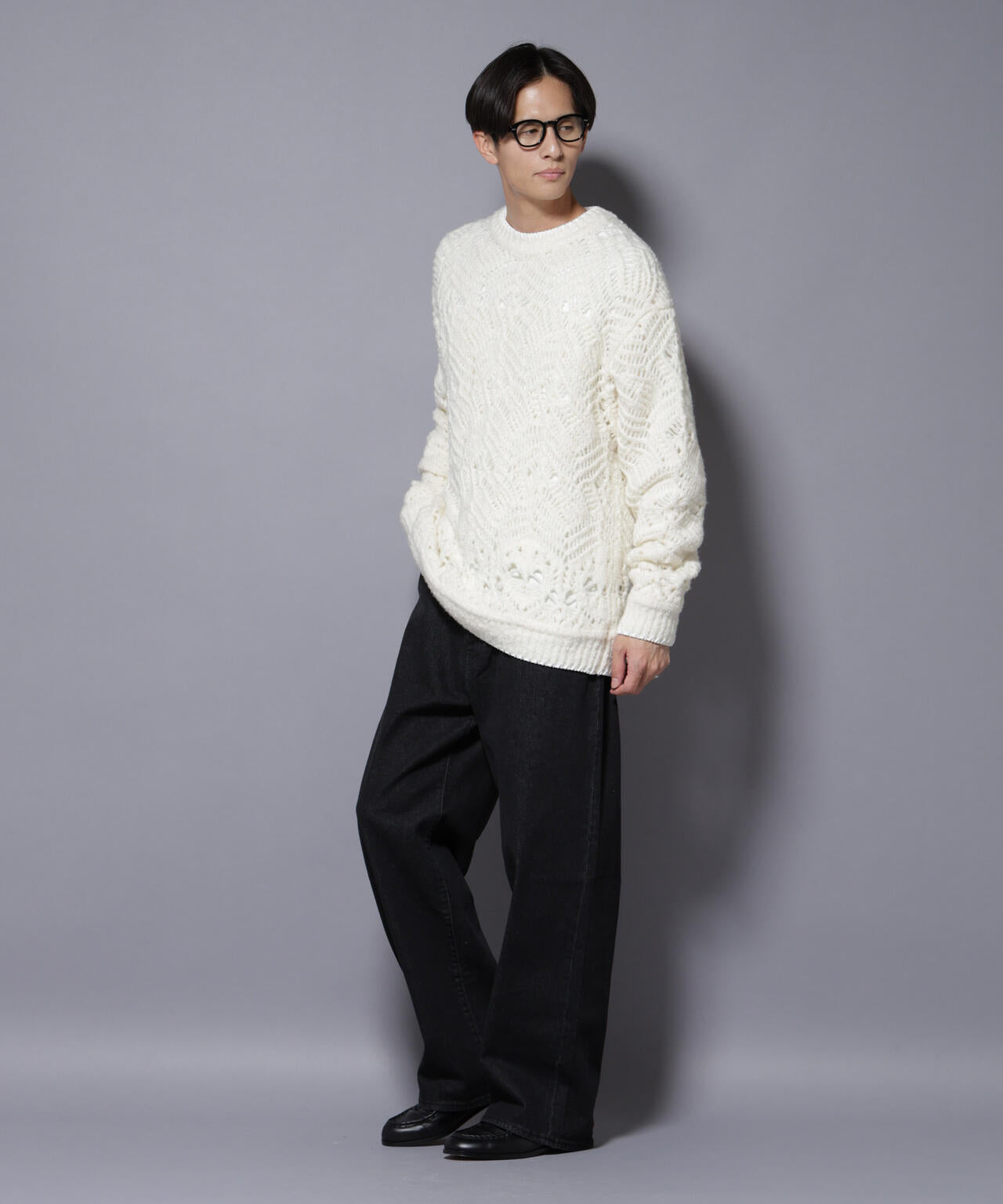 透かし編み クルーネックニット