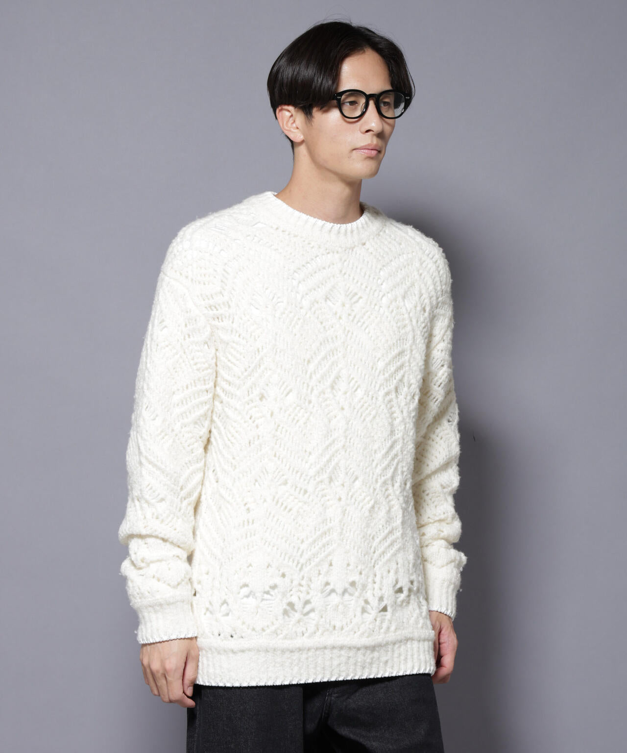 透かし編み クルーネックニット