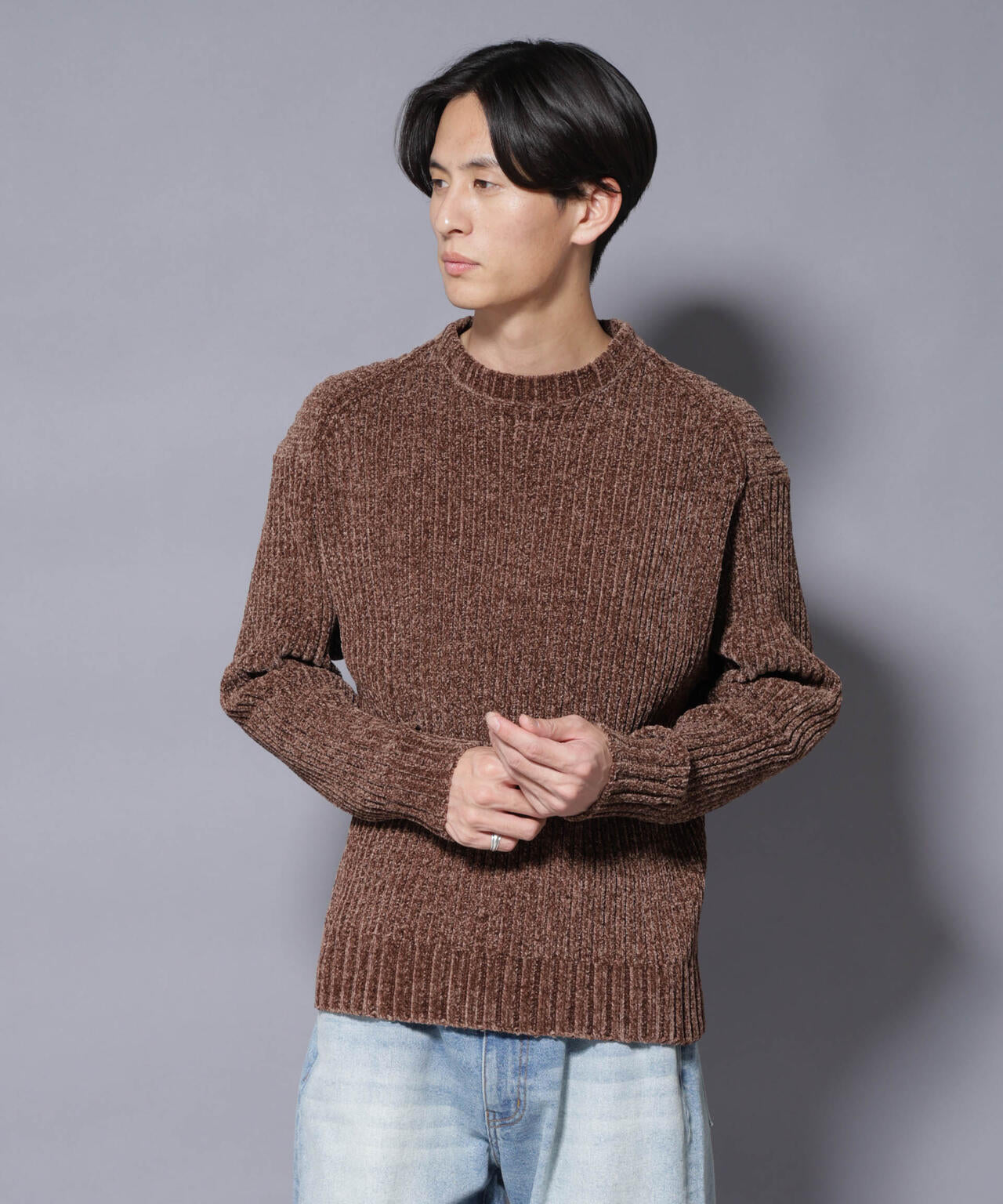 ローゲージ ベロアモール クルーネックニット | NANO universe（ナノ