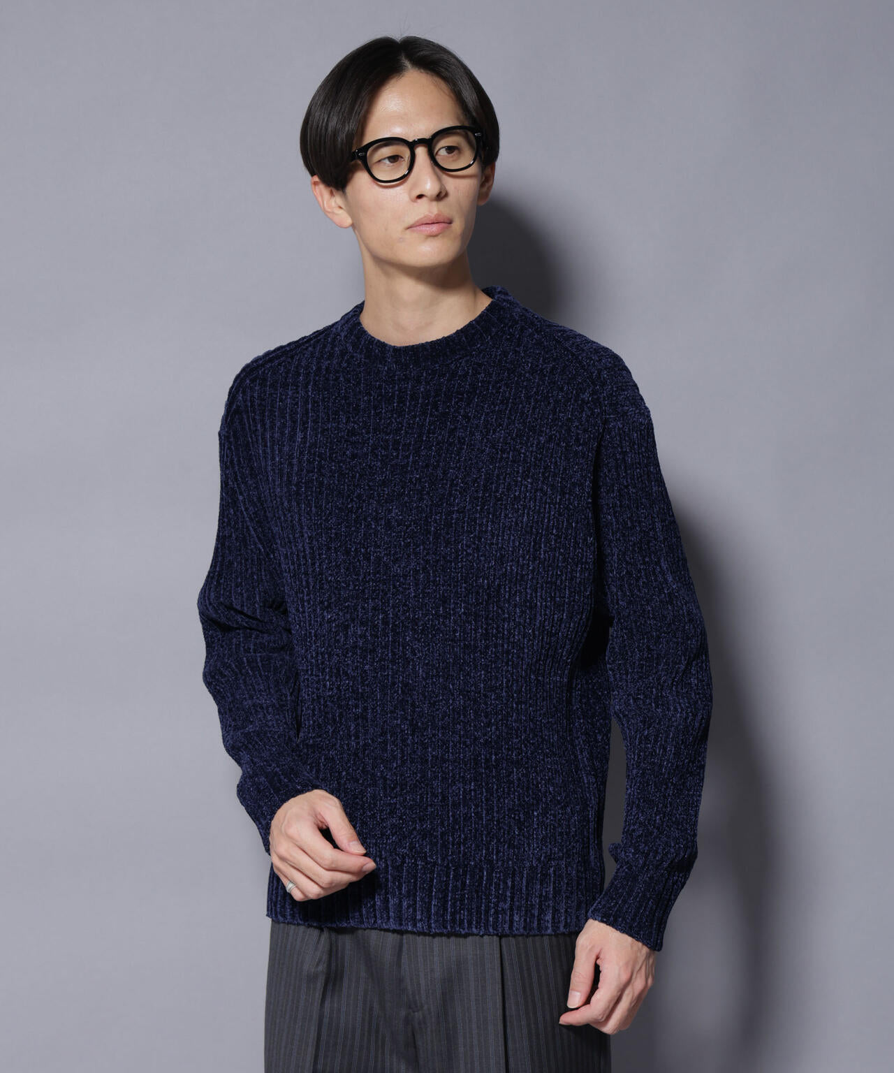 風活 ビジューリボン釦シャギーニットカーディガン