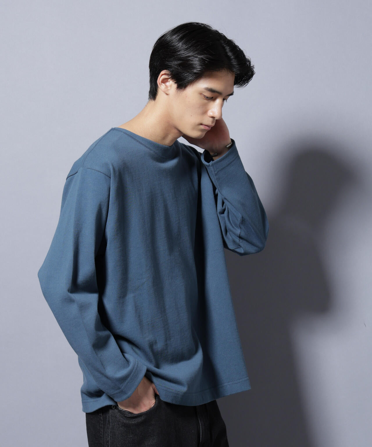 天竺ヘビーコットンボートネックＴシャツ 長袖