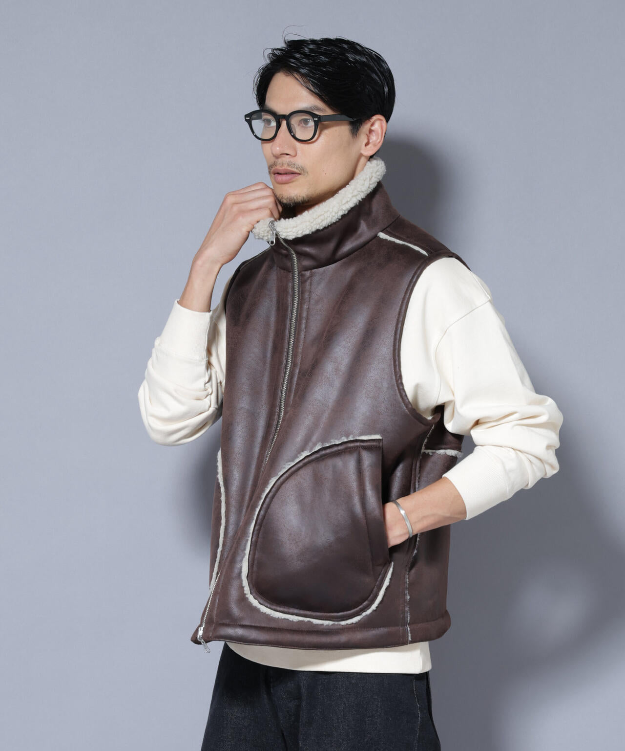 クラックフェイクムートンリバーシブルベスト | NANO universe（ナノ