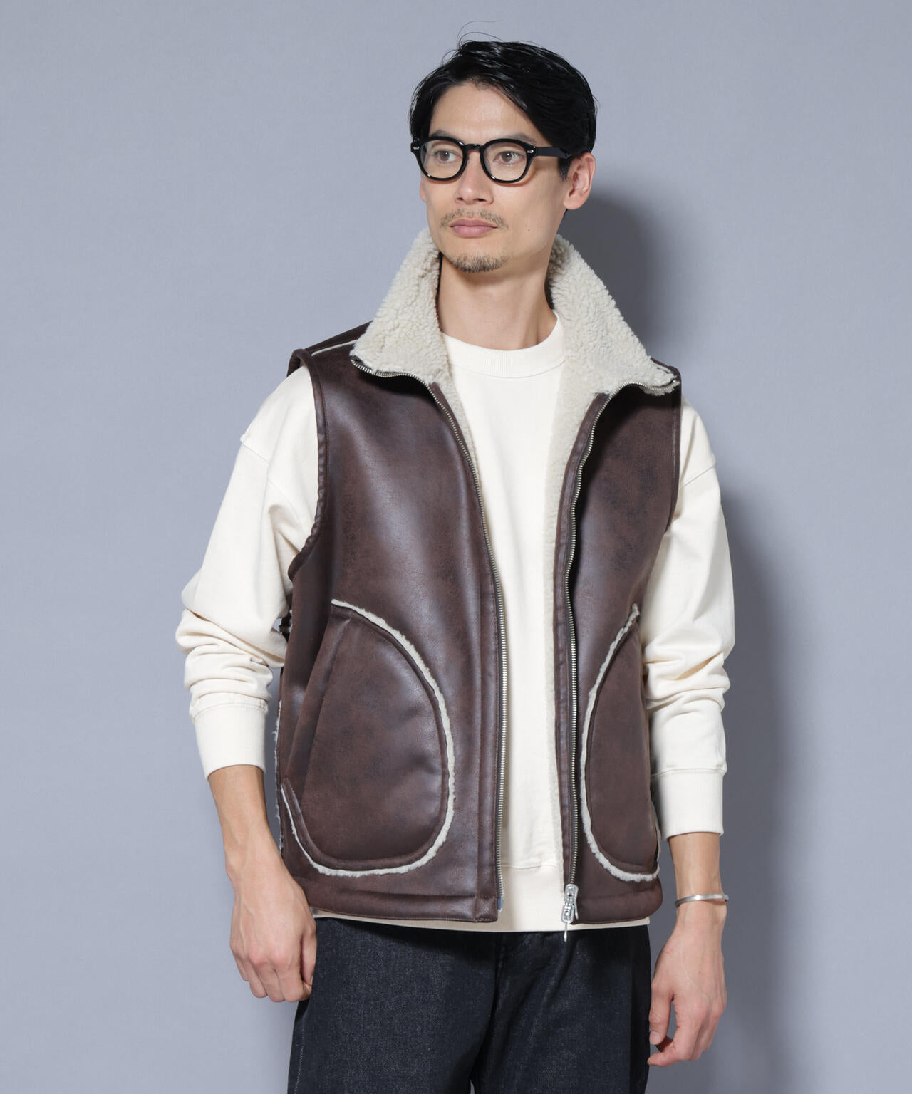 クラックフェイクムートンリバーシブルベスト