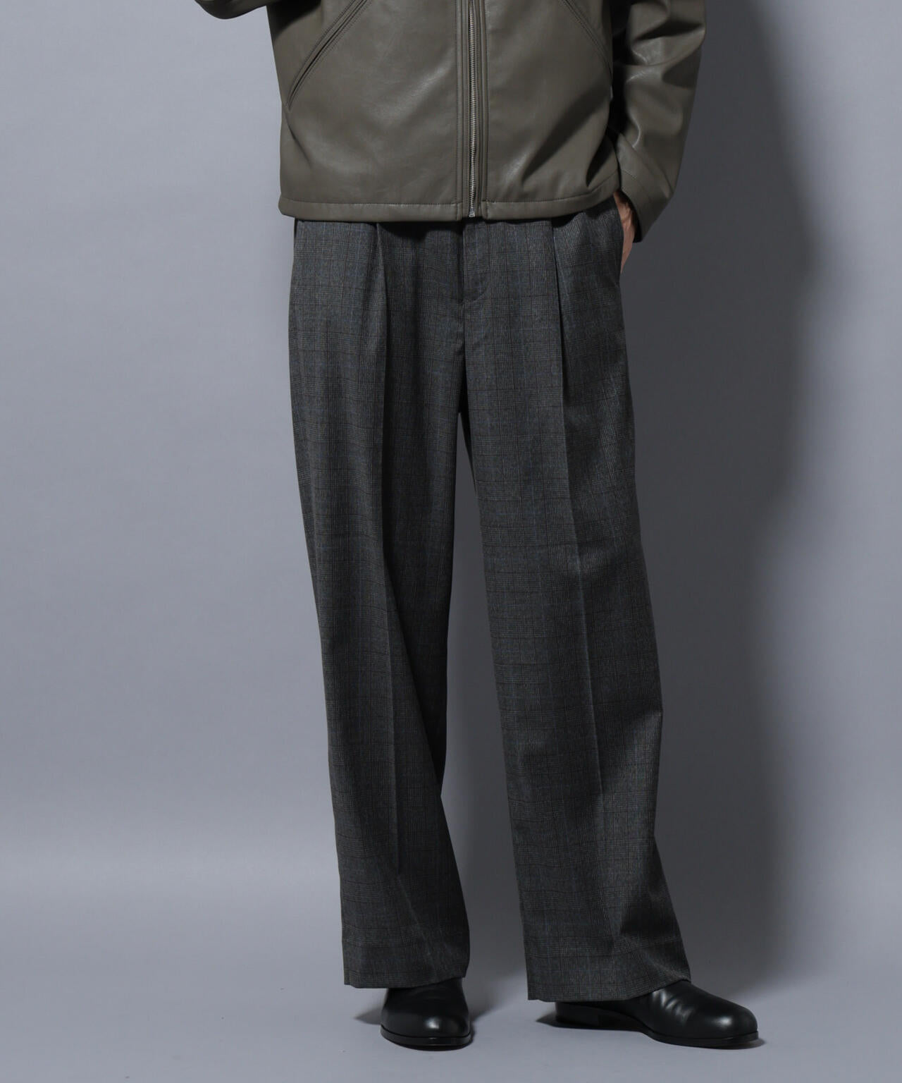 DELEGANTEエアリーサキソニー/CHK/ST ストレートFITパンツ(セットアップ可)