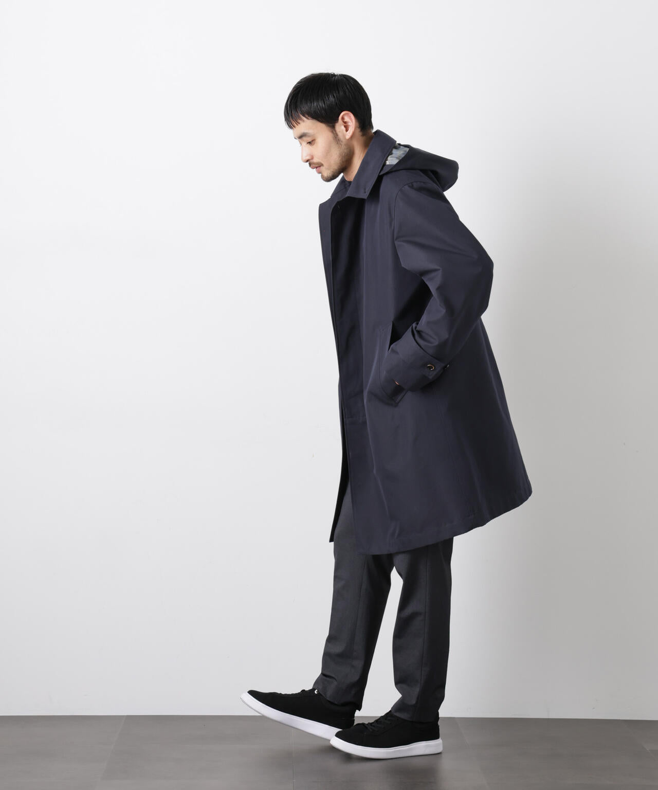 フーデッドステンカラーコート｢WARP PRINT｣ライニング | NANO universe