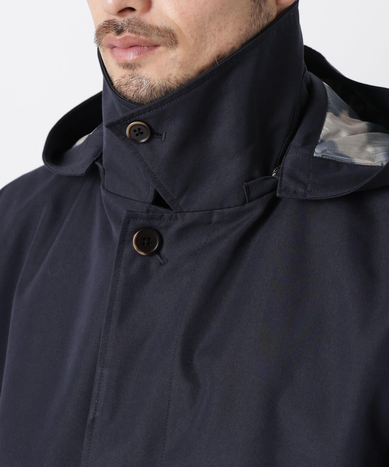 フーデッドステンカラーコート｢WARP PRINT｣ライニング