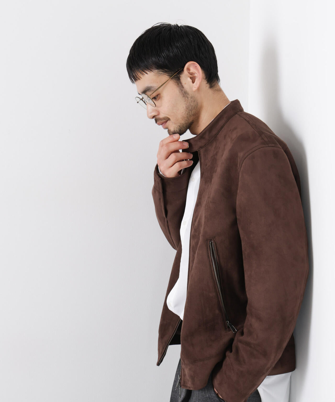 フェイクスエードバンドカラーライダースジャケット | NANO universe