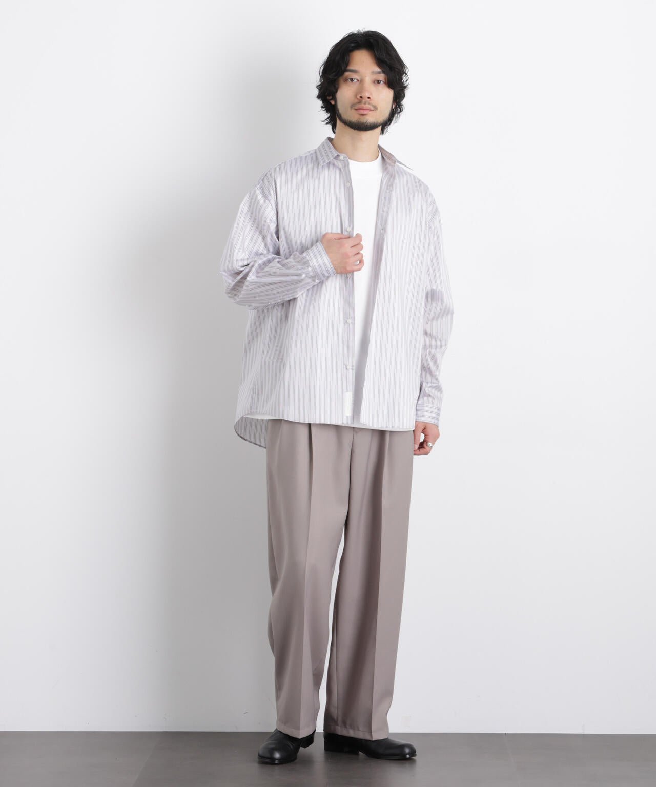 「OtoNANO」大人のワイドシャツレギュラーカラーストライプ長袖