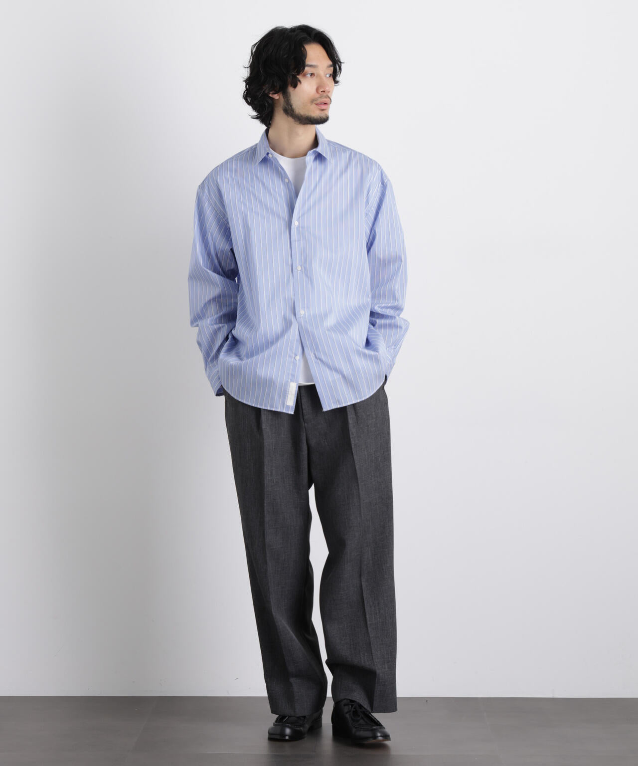 「OtoNANO」大人のワイドシャツレギュラーカラーストライプ長袖