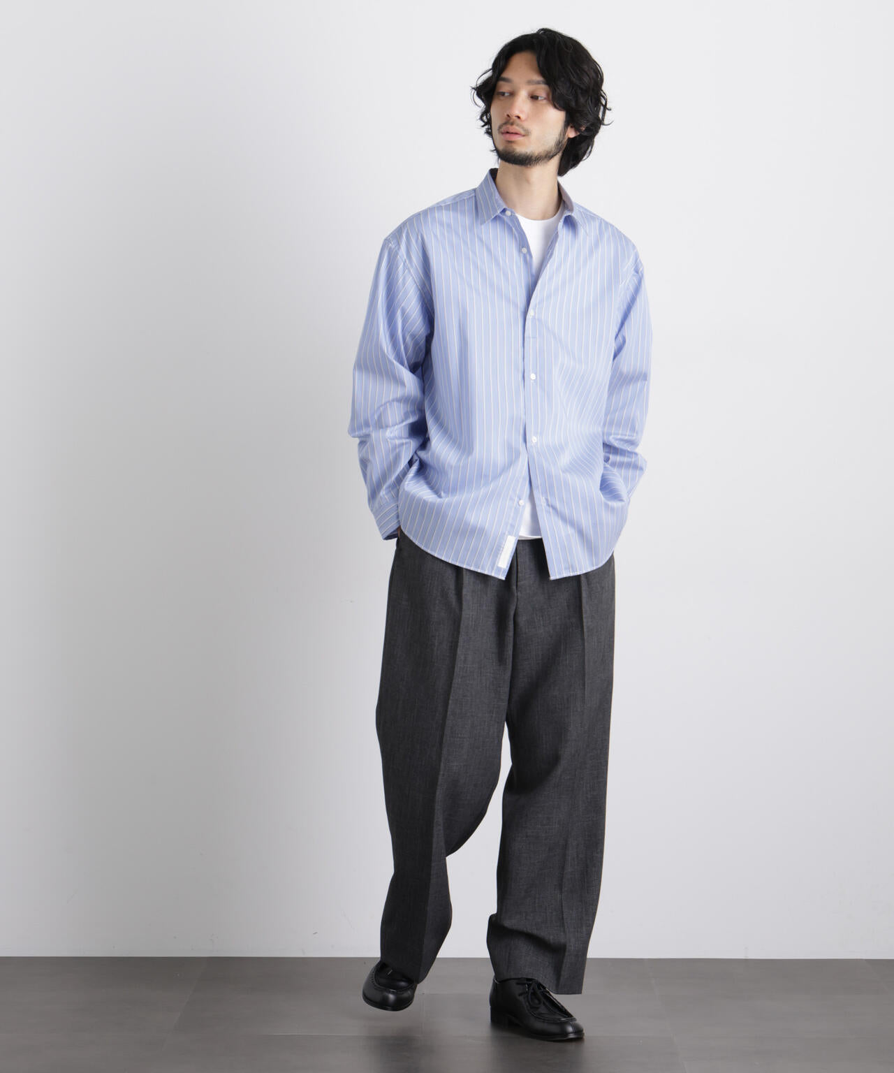 「OtoNANO」大人のワイドシャツレギュラーカラーストライプ長袖