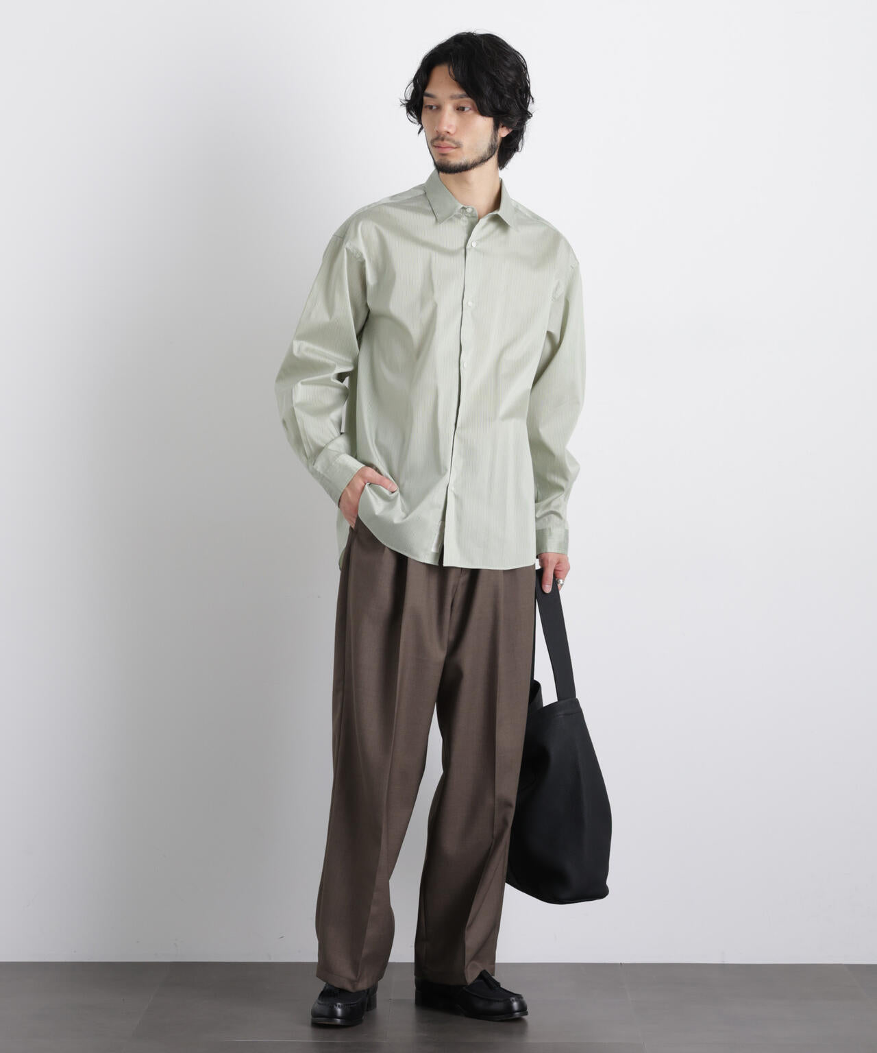 「OtoNANO」大人のワイドシャツレギュラーカラーストライプ長袖