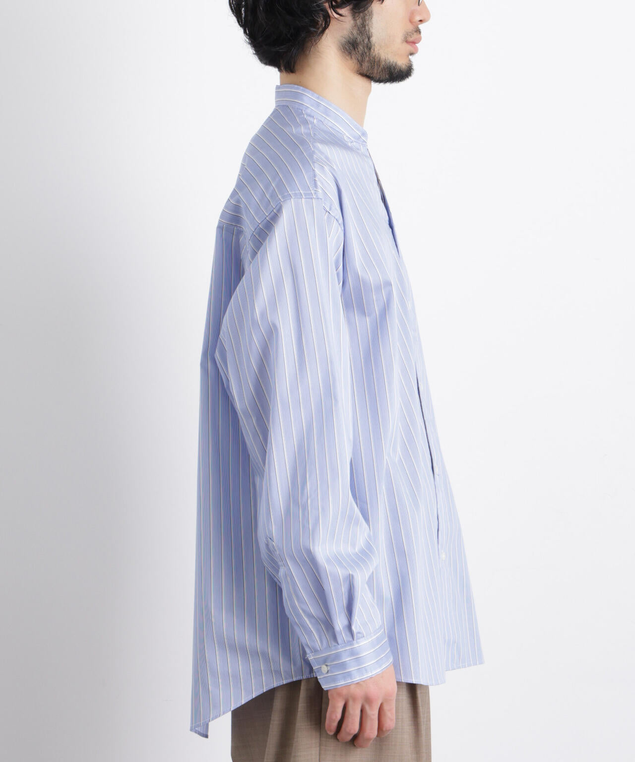 「OtoNANO」大人のワイドシャツバンドカラー ストライプ長袖