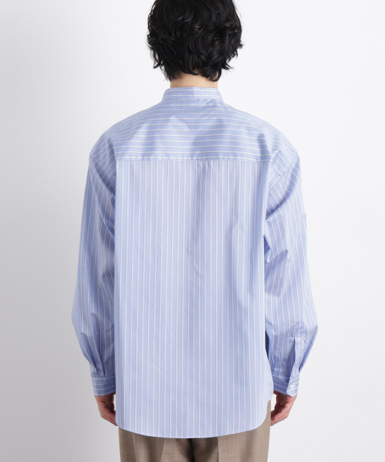 「OtoNANO」大人のワイドシャツバンドカラー ストライプ長袖