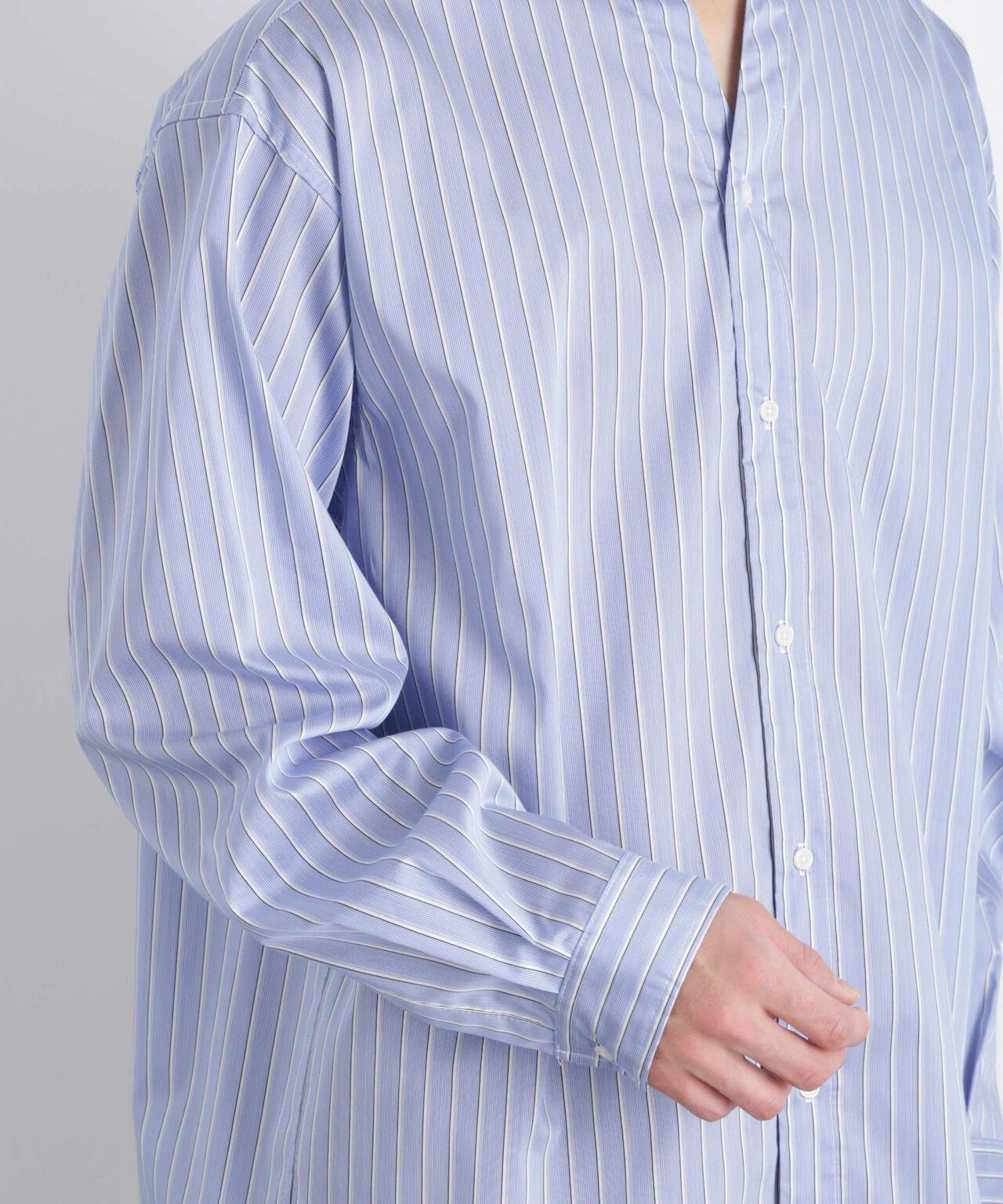 「OtoNANO」大人のワイドシャツバンドカラー ストライプ長袖