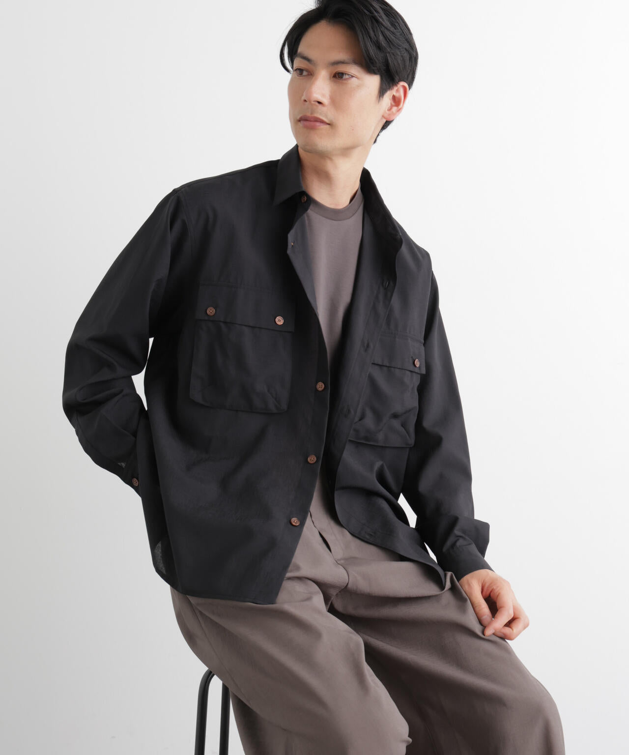 テクニカルリネンライクWポケットシャツジャケット/吸水速乾・接触冷感・UVカット（セットアップ可）