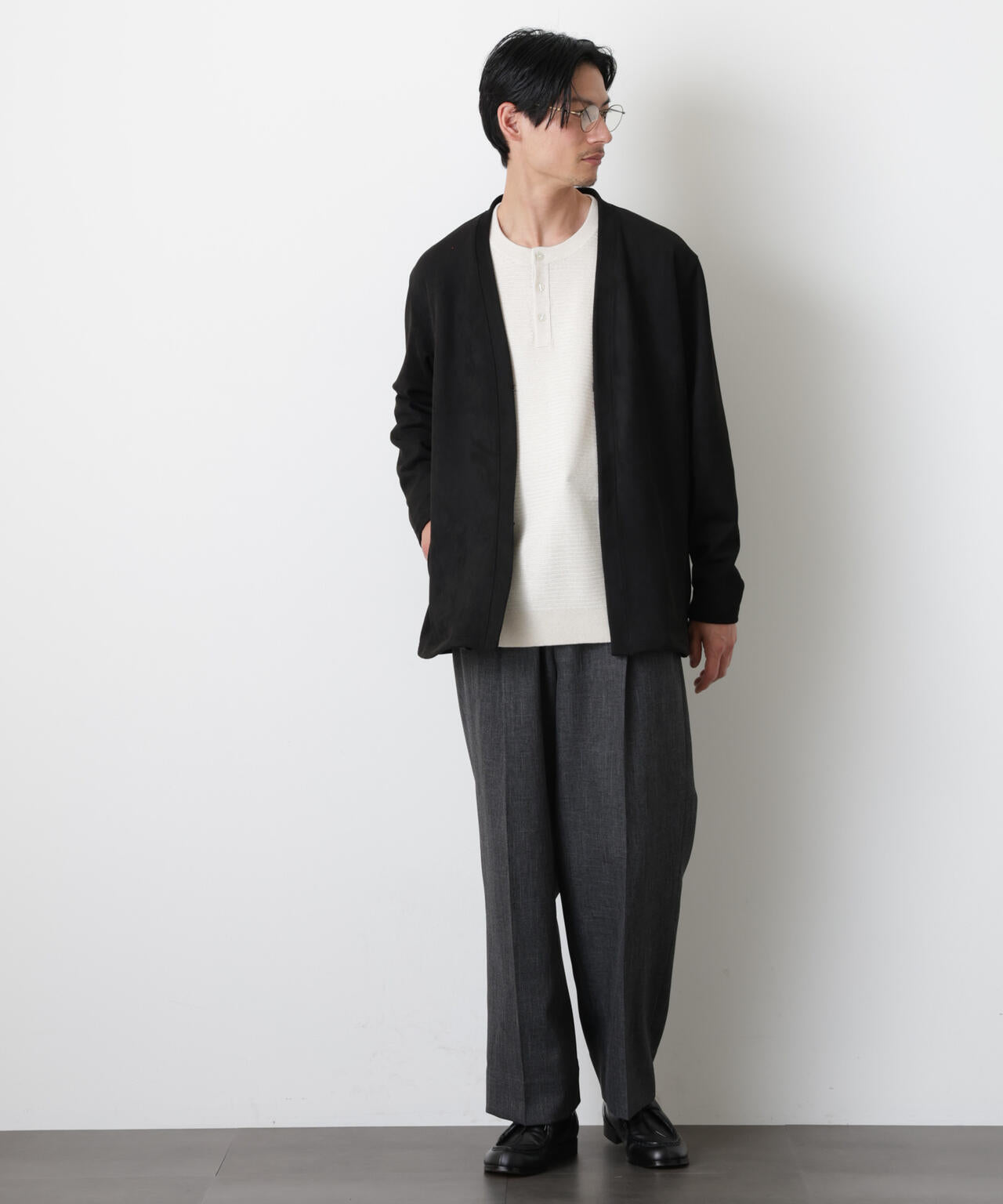 「モダンコンフォート」フェイクスエードトッパーカーディガン