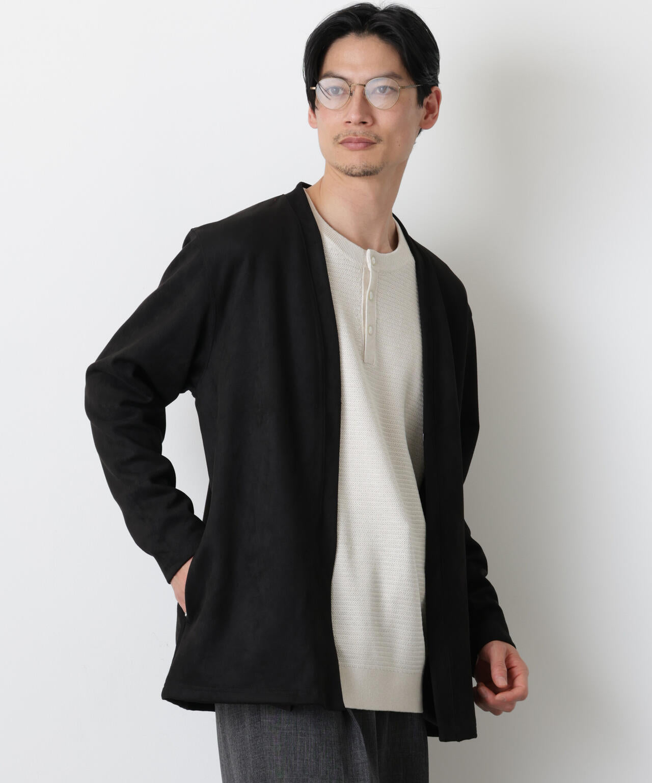 モダンコンフォート」フェイクスエードトッパーカーディガン | NANO