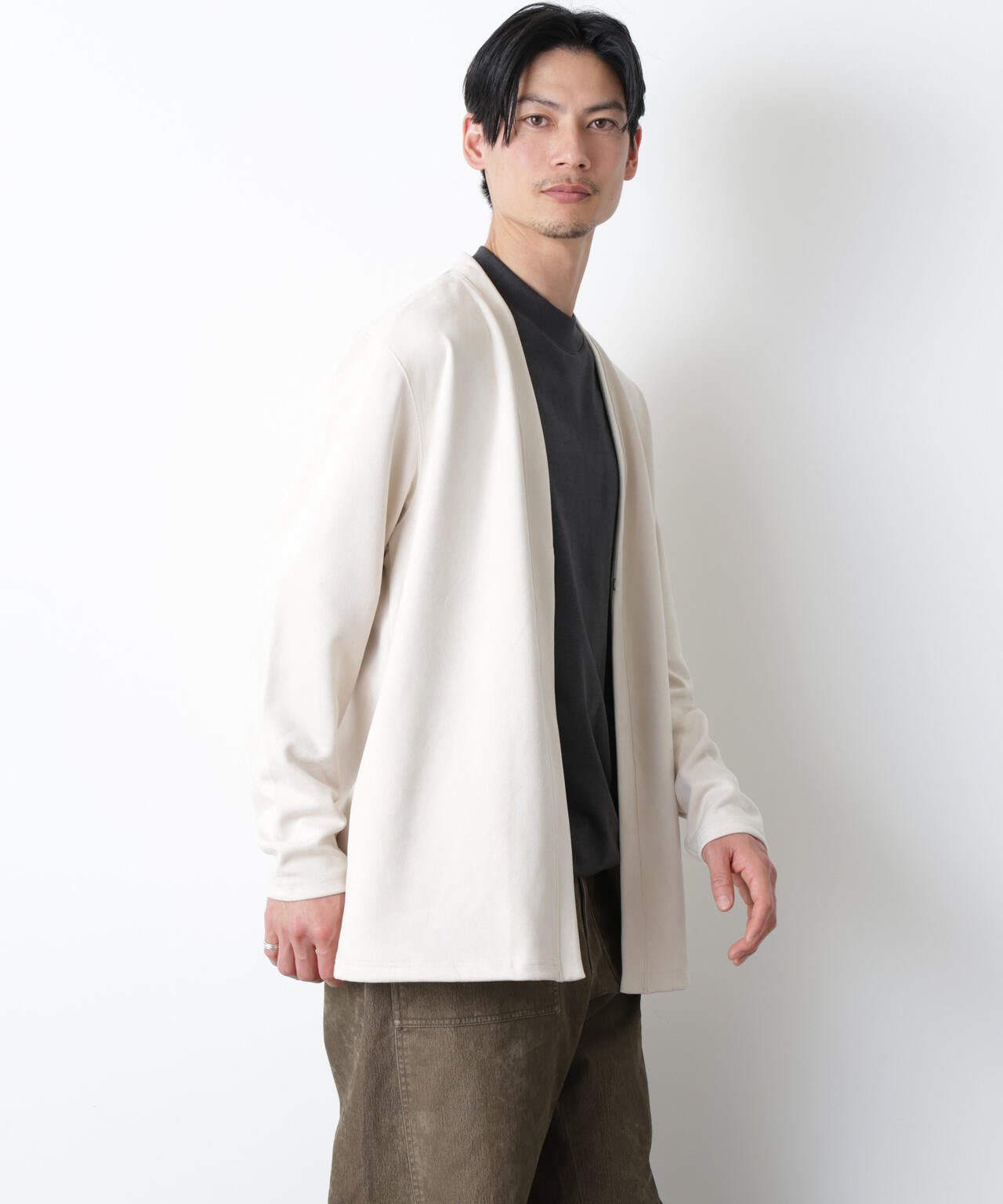 「モダンコンフォート」フェイクスエードトッパーカーディガン