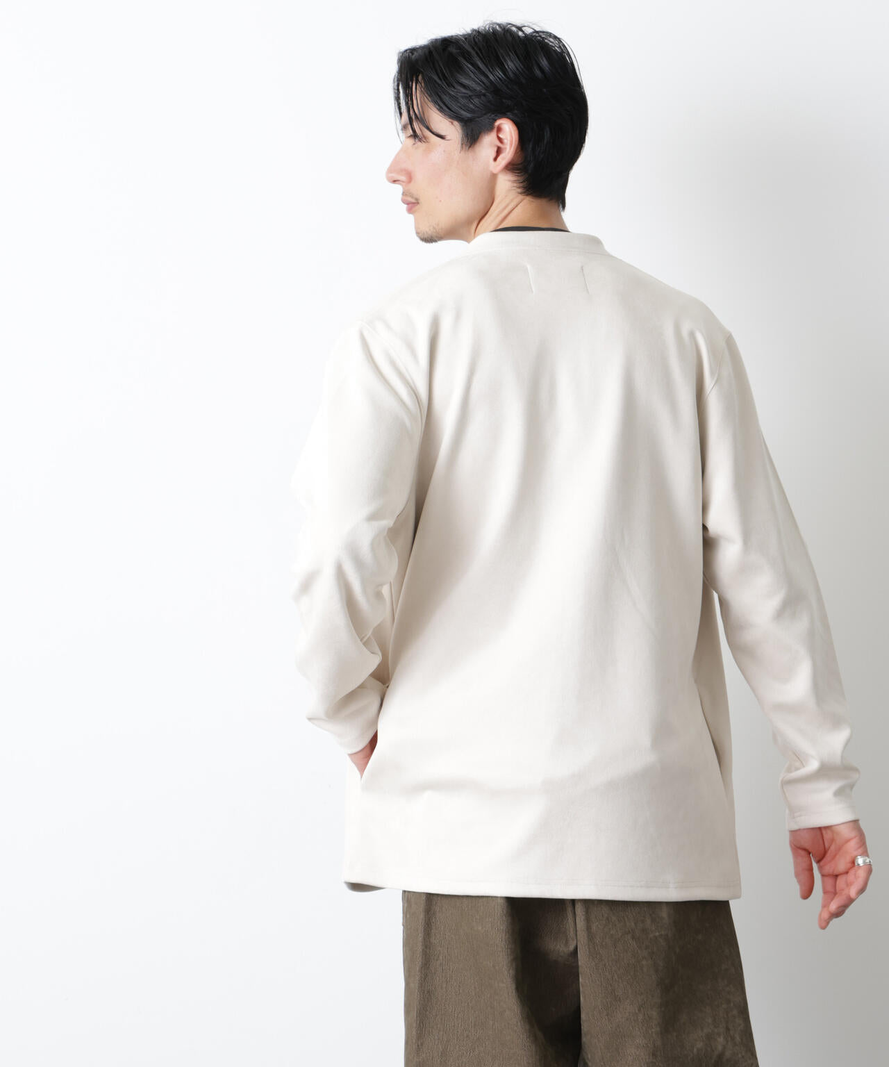 「モダンコンフォート」フェイクスエードトッパーカーディガン