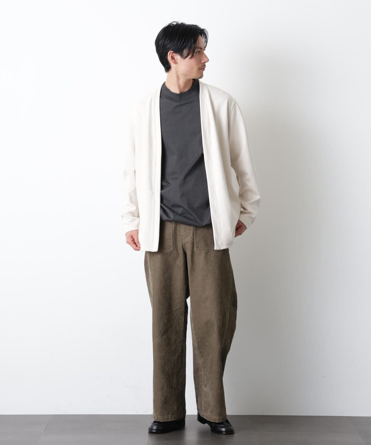 「モダンコンフォート」フェイクスエードトッパーカーディガン